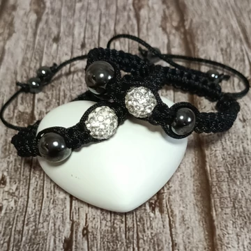 Shamballa FEHÉR köves makramé karkötő
